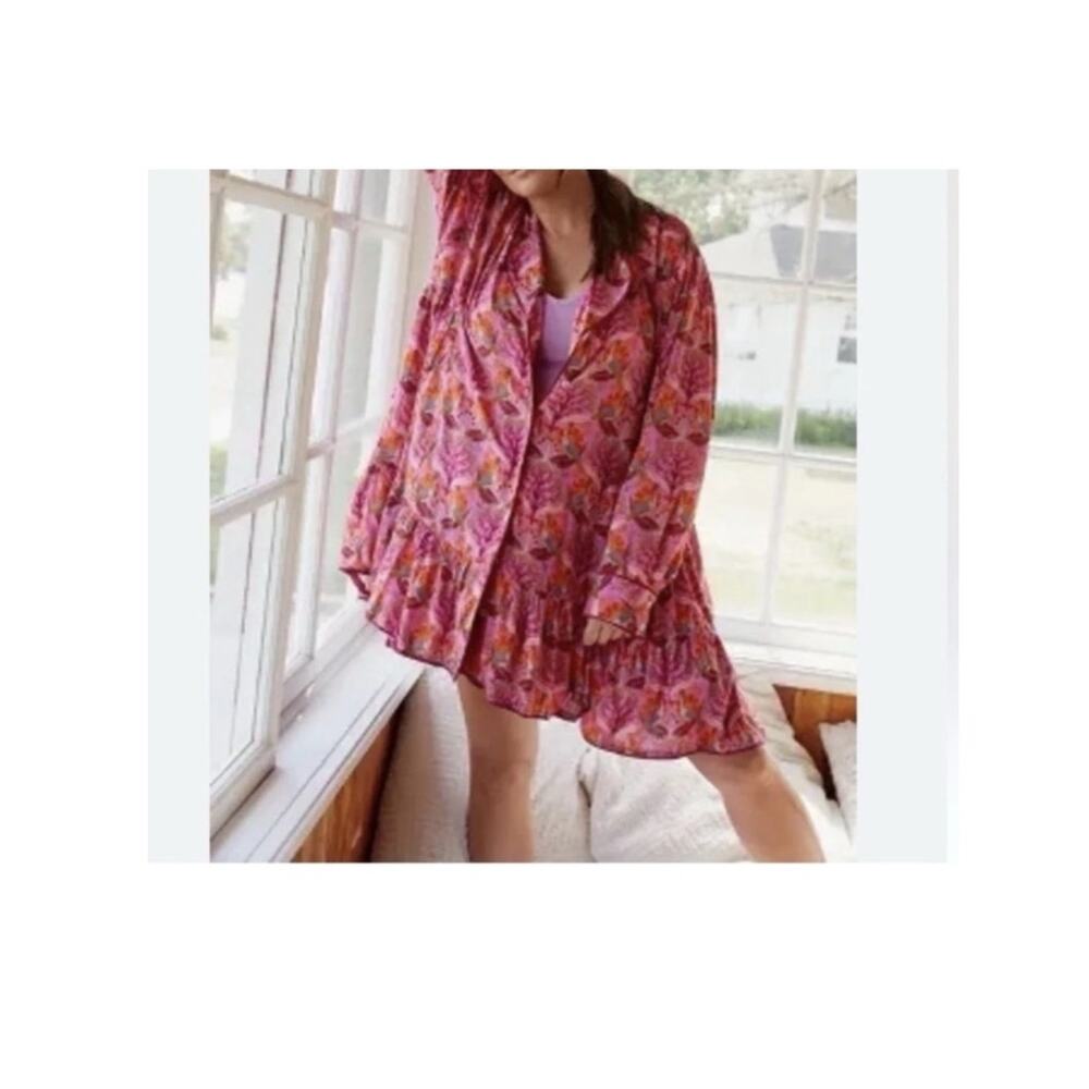 Mary O'Malley Anthropologie Nightgown Dahlia Pajama Sleep Shirt Pink 1X Floral